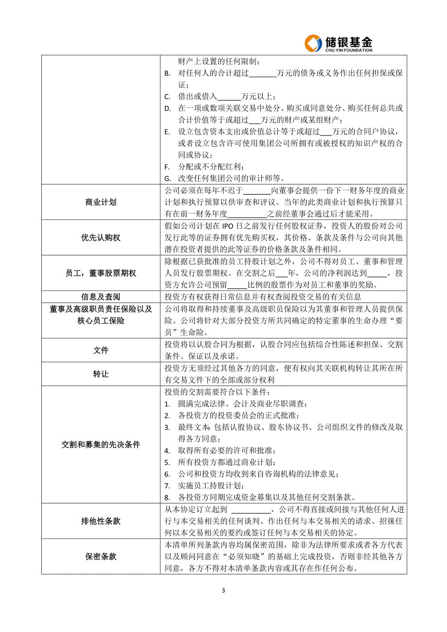 PE投资条款清单及投资框架协议_第3页