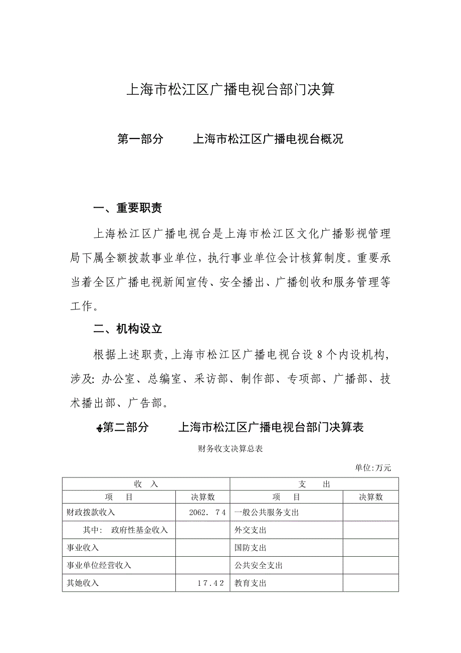 上海市松江区广播电视台部门决算_第1页