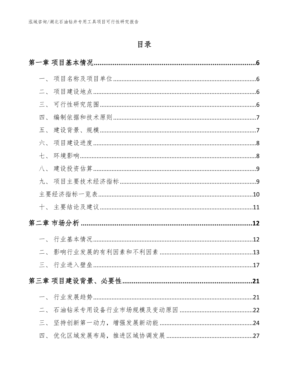 湖北石油钻井专用工具项目可行性研究报告_第1页