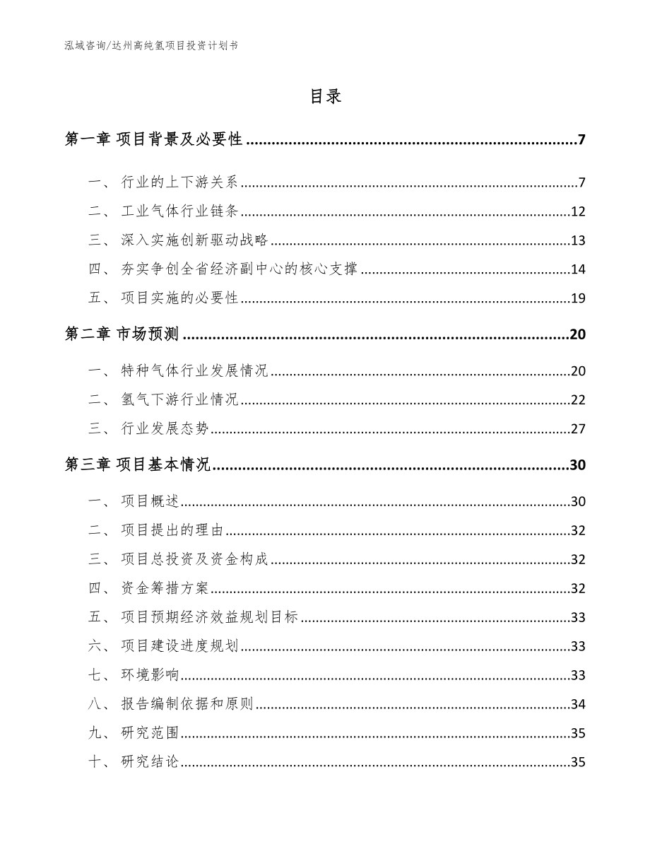 达州高纯氢项目投资计划书（范文）_第1页