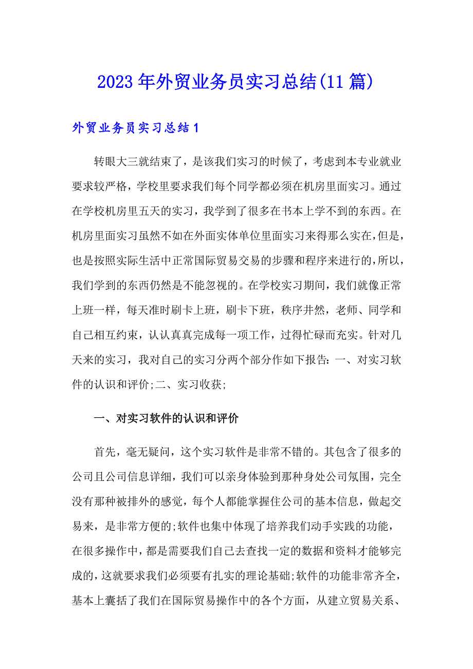 2023年外贸业务员实习总结(11篇)_第1页