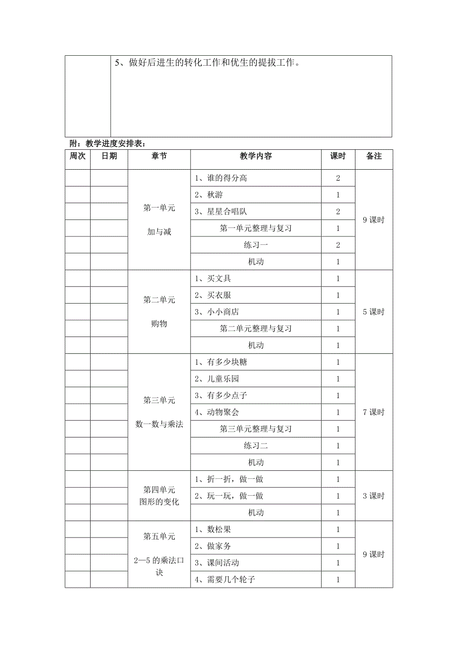 最新北师大版二年级数学上册教材分析和教学进度表_第2页