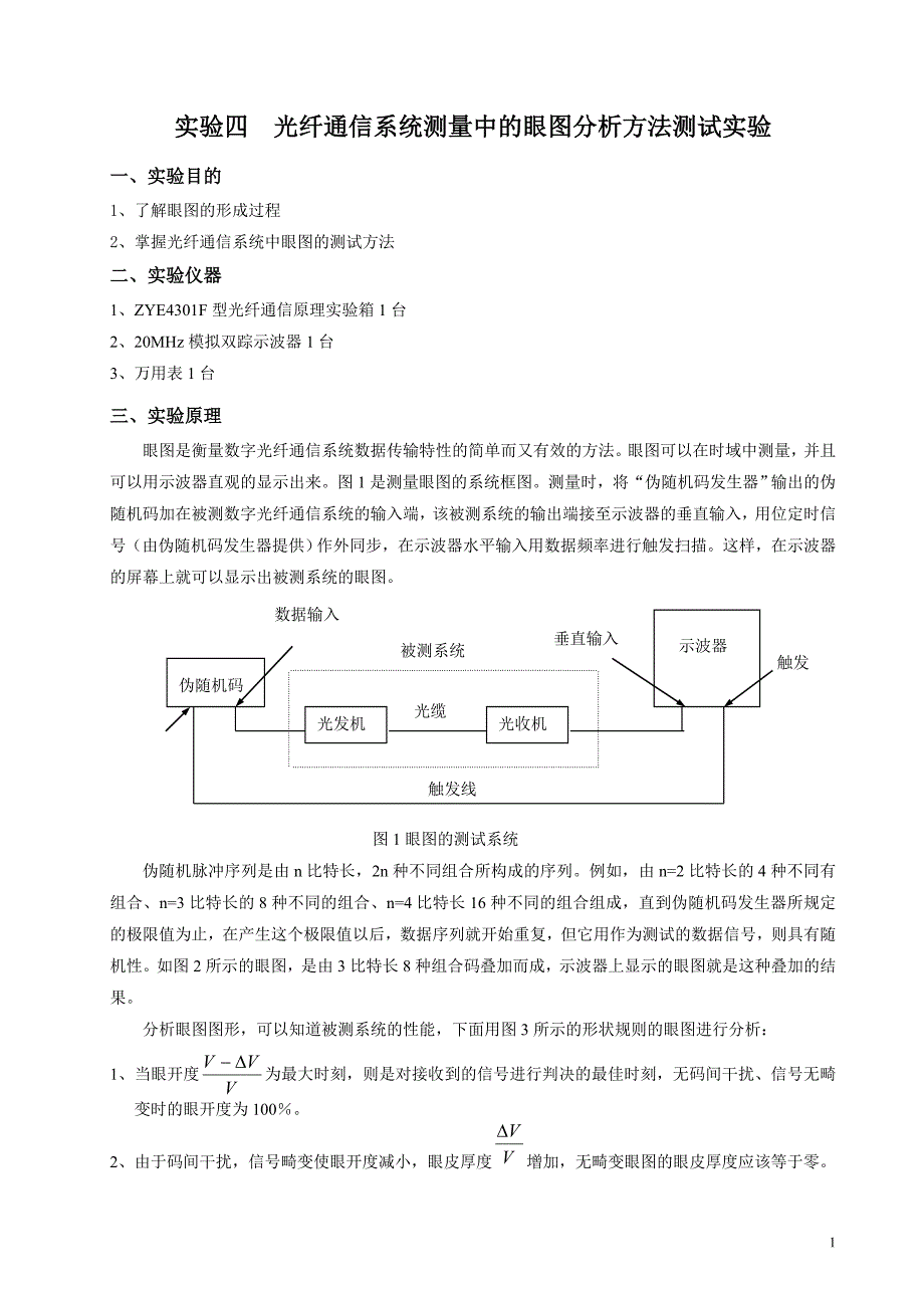 光纤通信系统测量中的眼图分析方法测试实验.doc_第1页