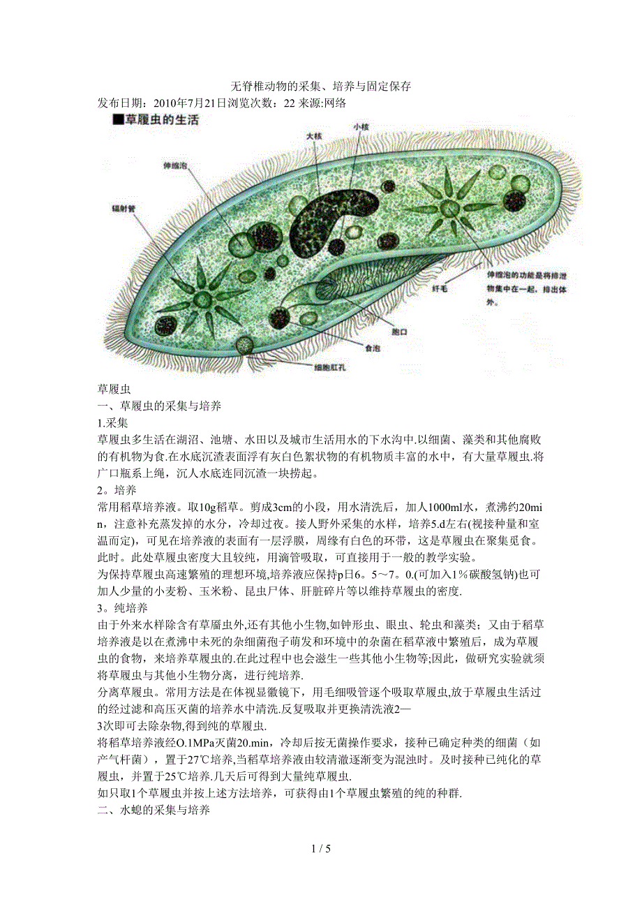 无脊椎动物的采集、培养与固定保存_第1页
