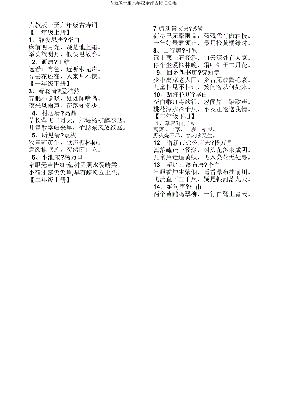 人教版一至六年级全部古诗汇总集.doc_第1页