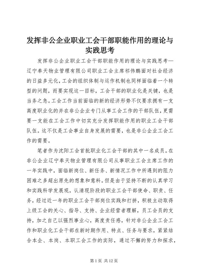 2023年发挥非公企业职业工会干部职能作用的理论与实践思考.docx