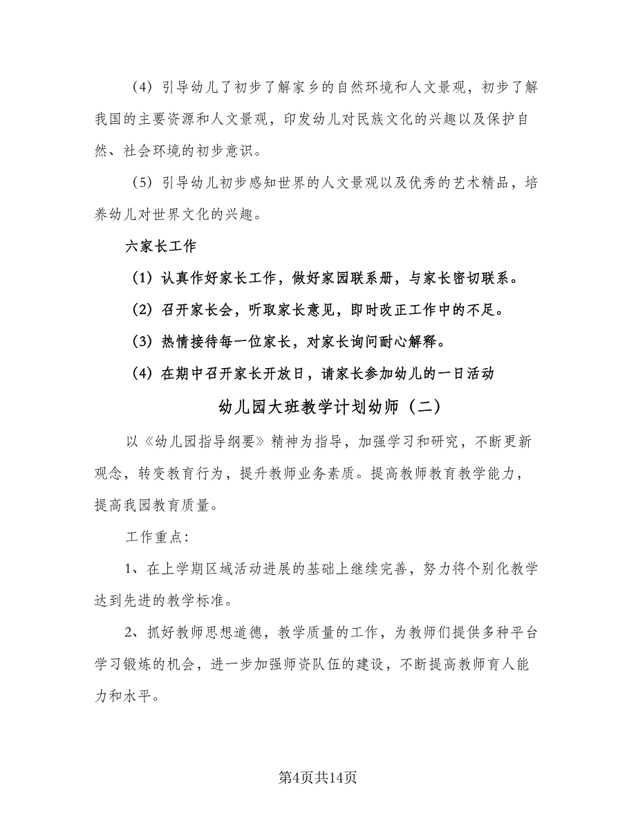 幼儿园大班教学计划幼师（4篇）_第4页