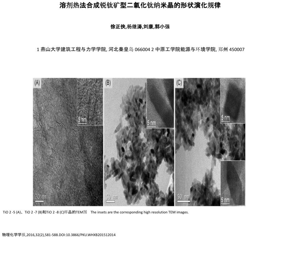 溶剂热法合成锐钛矿型二氧化钛纳米晶的形状演化规律_第1页