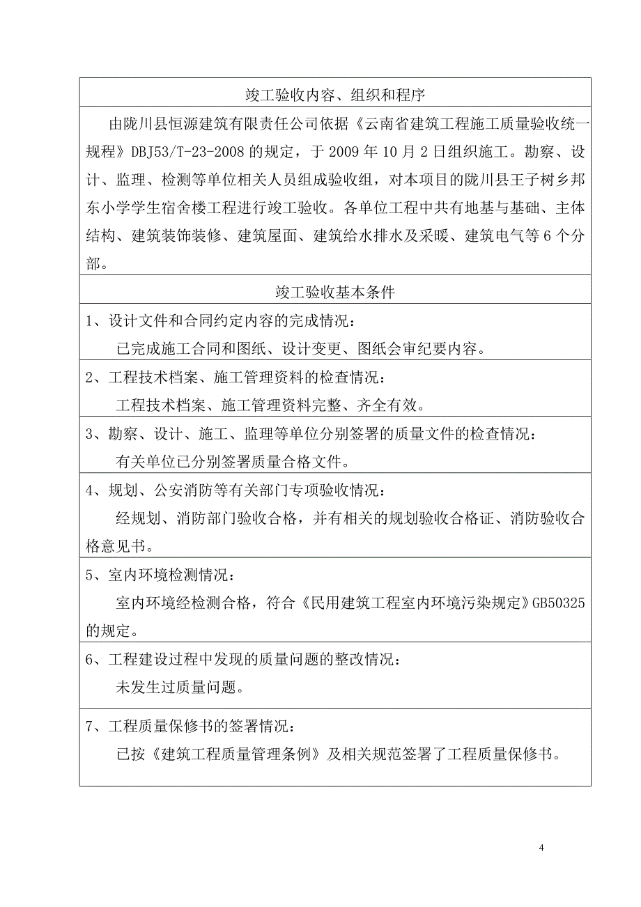 云南省建筑工程竣工验收报告(建设单位)_第4页