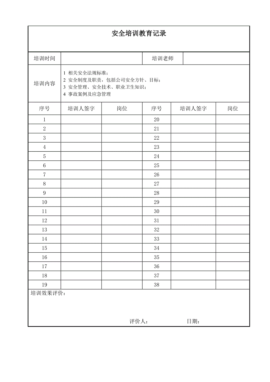 生产经营企业安全培训记录样表_第1页