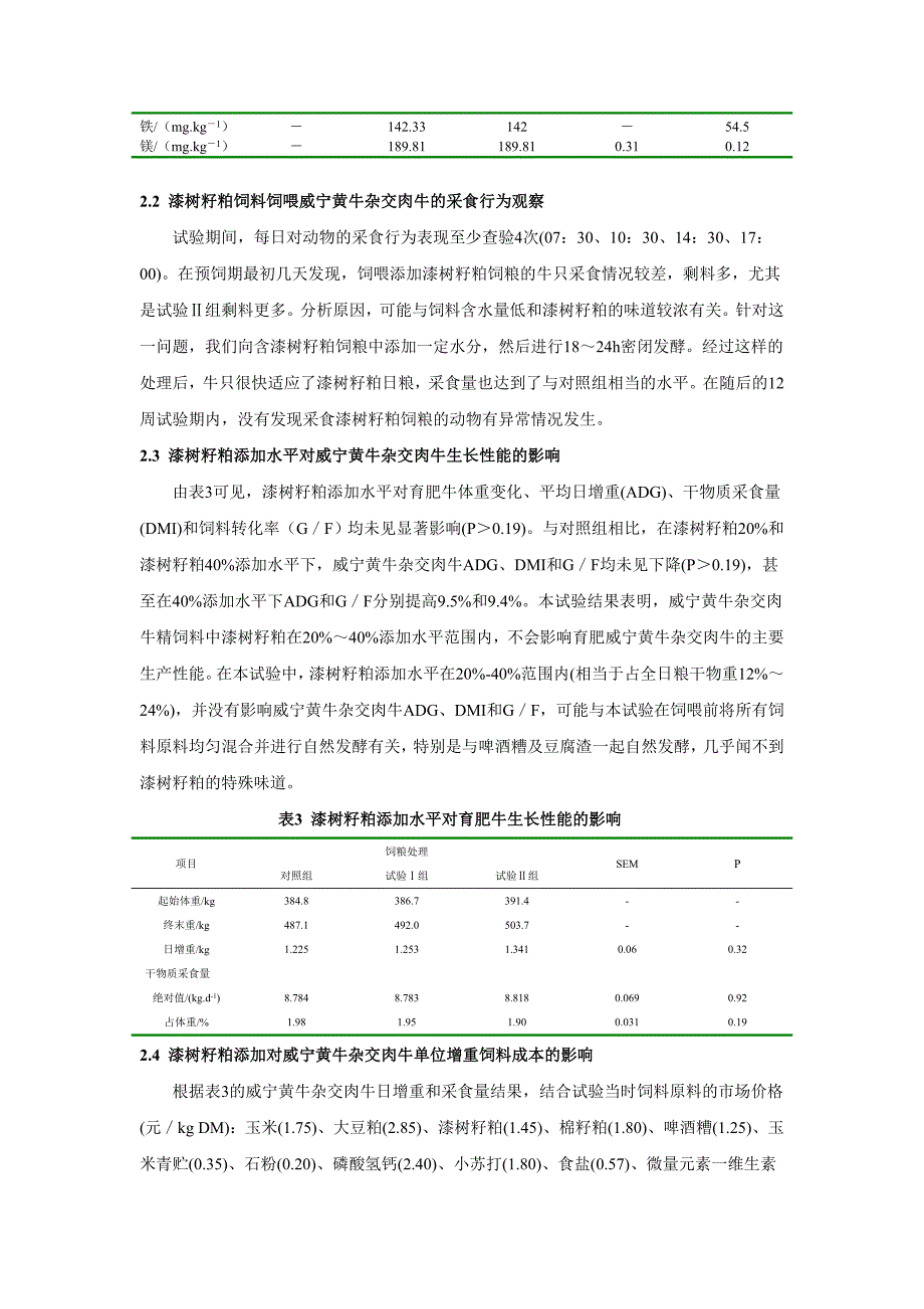 漆树籽粕添加水平对贵州本地杂交肉牛增重效果研究_第4页