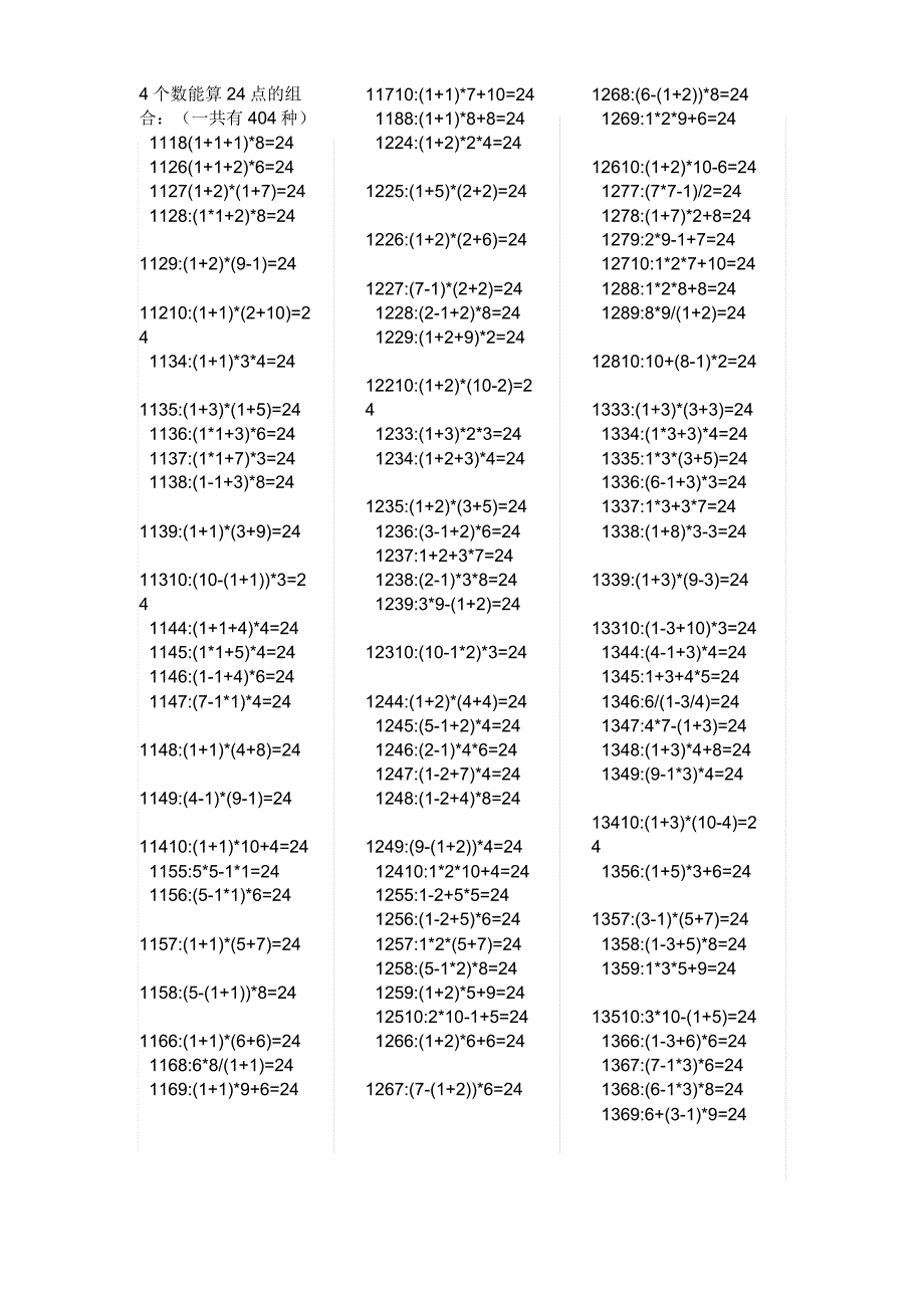 4个数能算24点的组合_第1页