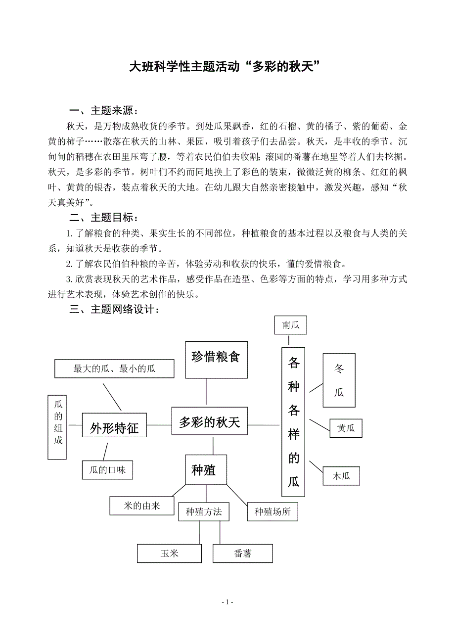 电大学前教育专科毕业作业大班科学性主题活动“秋天多美好”_第1页