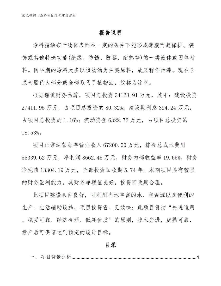 涂料项目投资建设方案（模板）_第1页