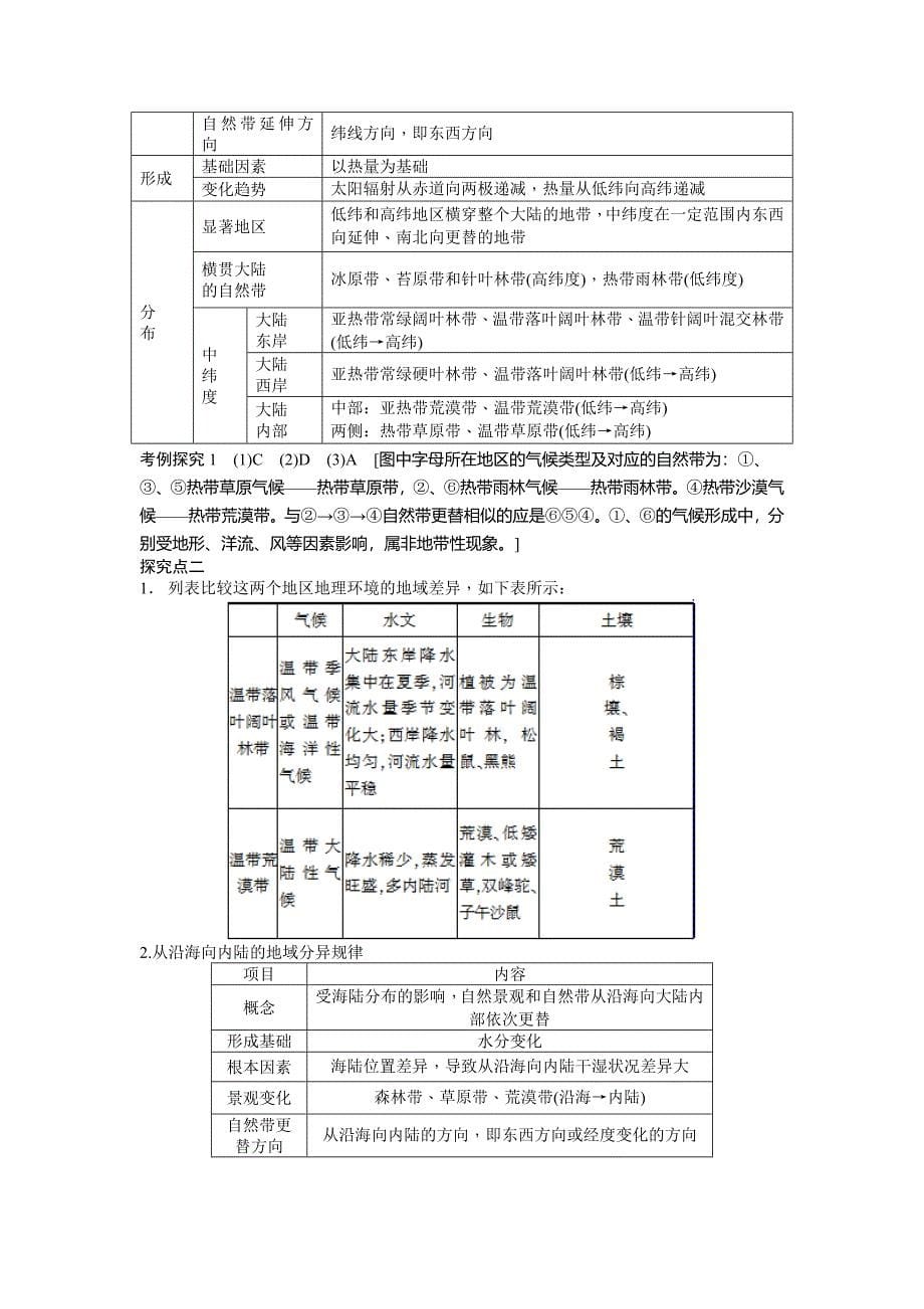 人教版高中地理必修一导学案：第5章 第2节 自然地理环境的差异性 Word版含答案_第5页