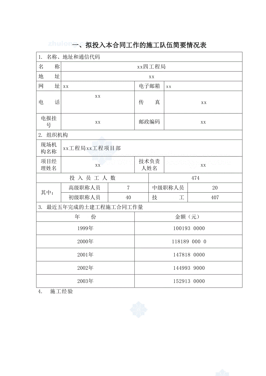 一拟投入本合同工作的施工队伍简要情况表_第1页