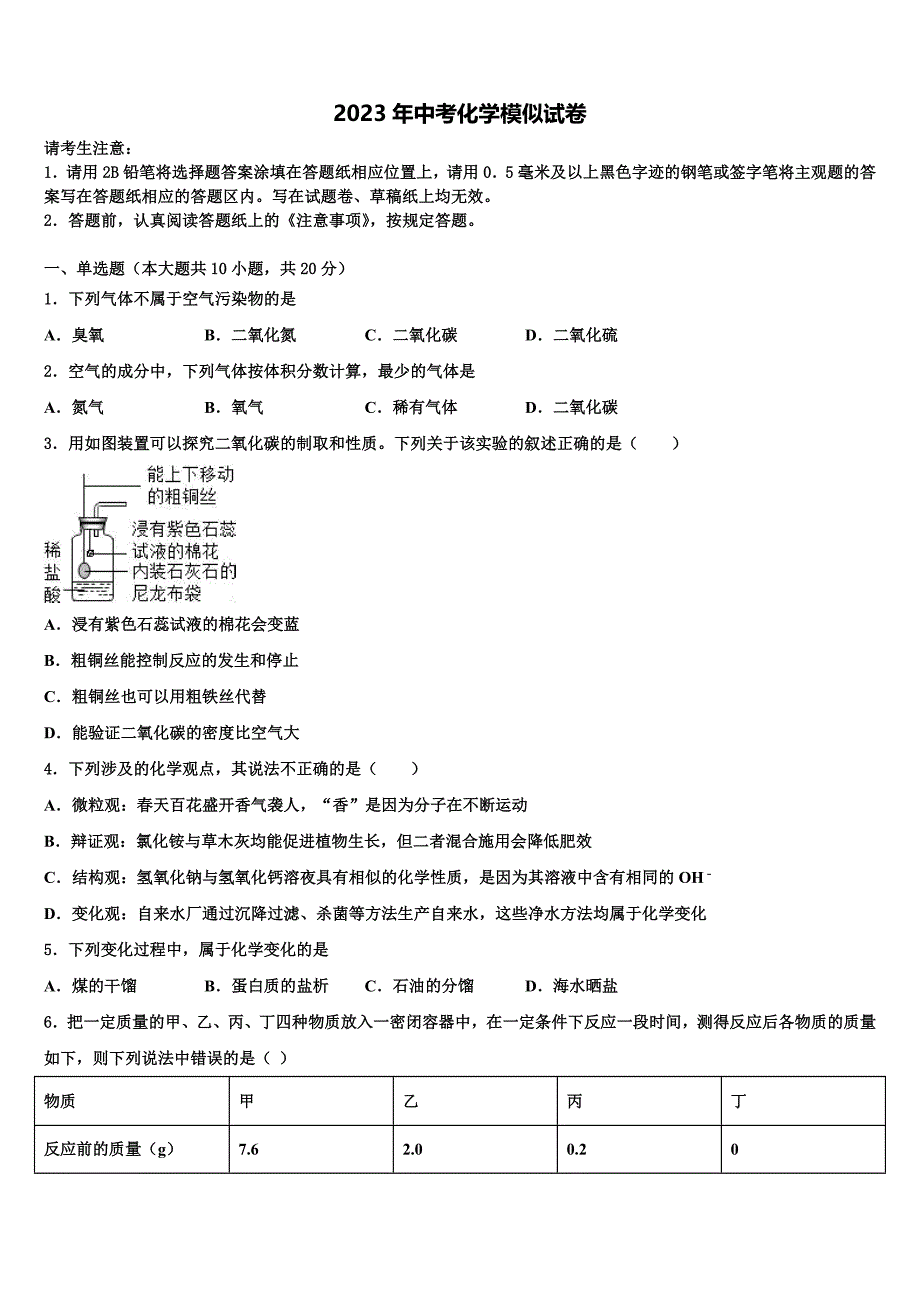 2023届山西省兴县交楼申中学中考化学仿真试卷含解析_第1页