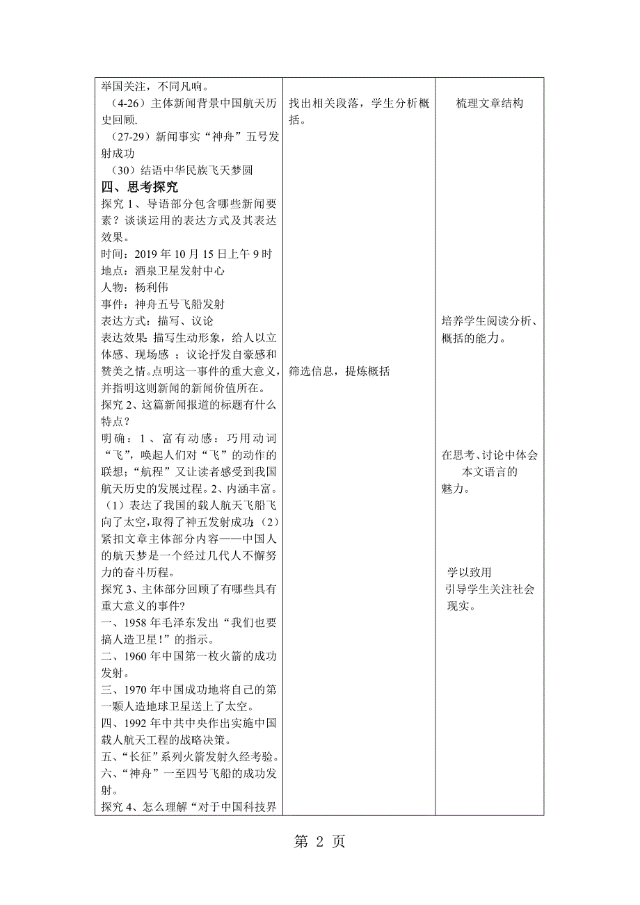 2023年高一语文人教必修一 2《飞向太空的航程》教学设计.doc_第2页