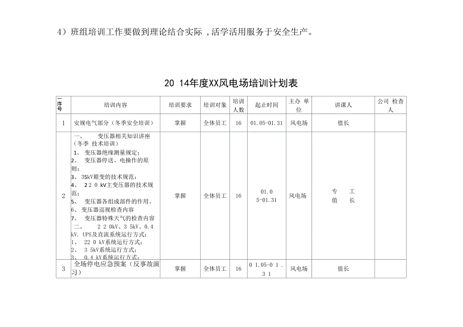 风电场年度培训计划表_第2页