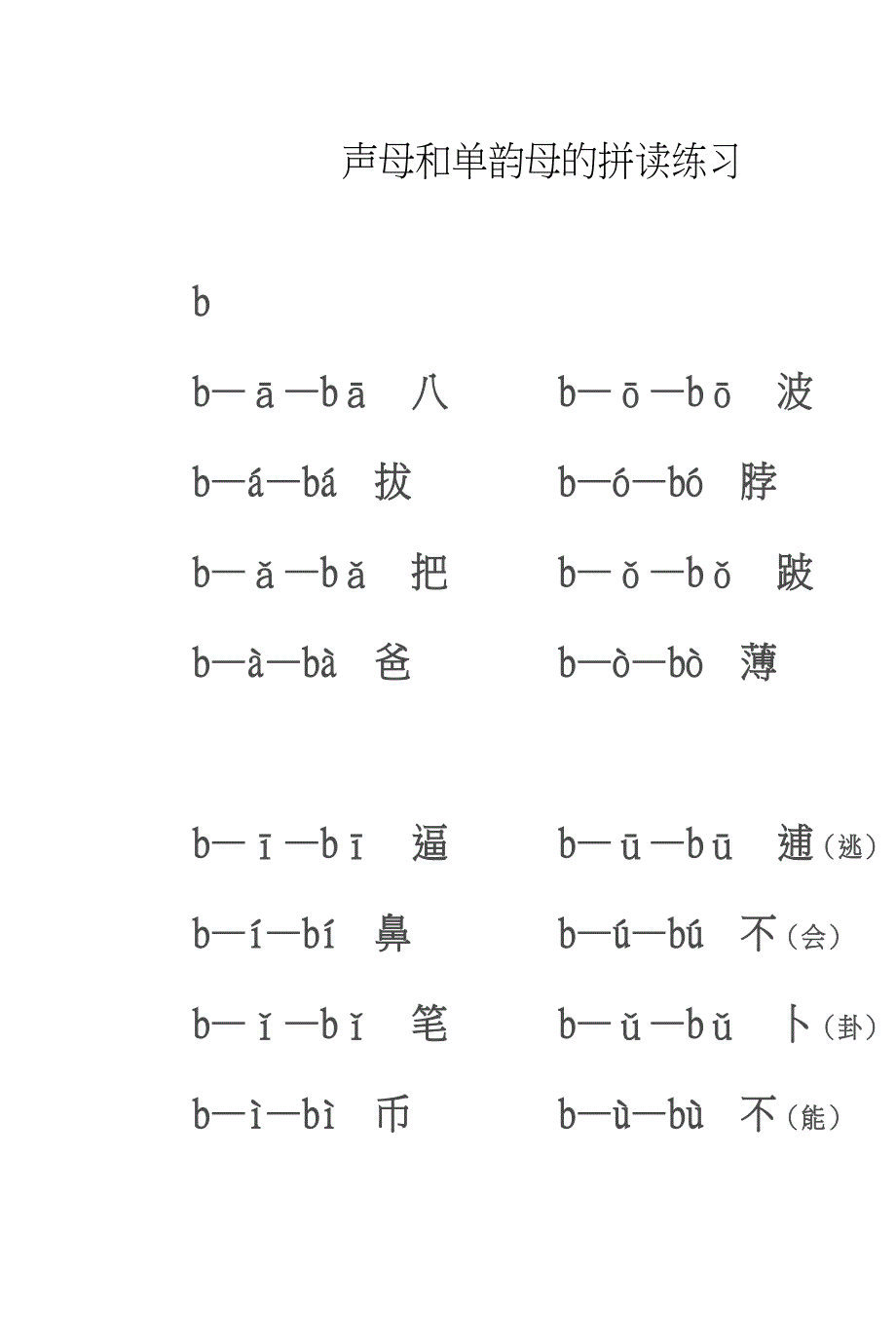 声母及单韵母的拼读练习_第1页