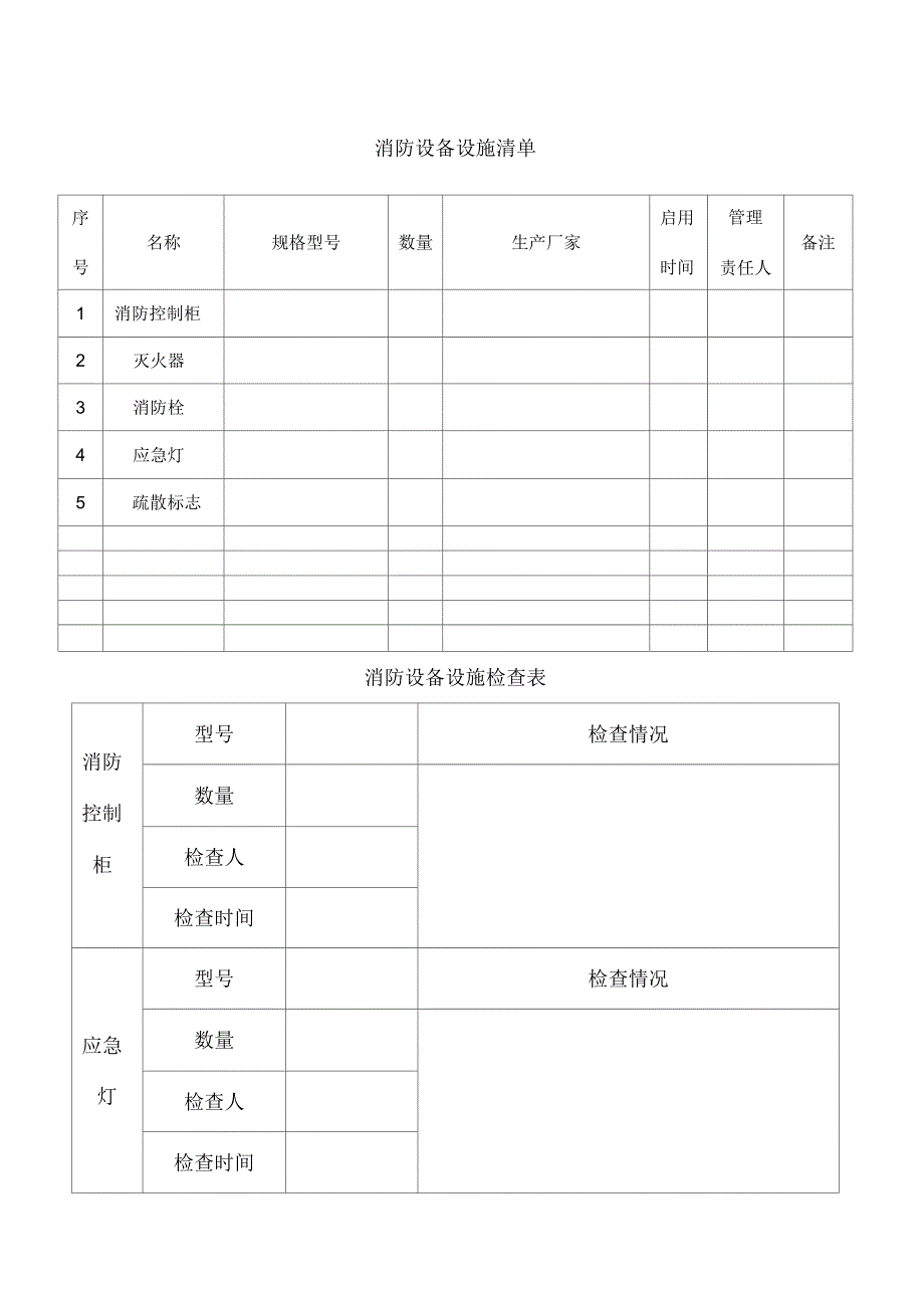 消防设备设施清单及检查表_第1页