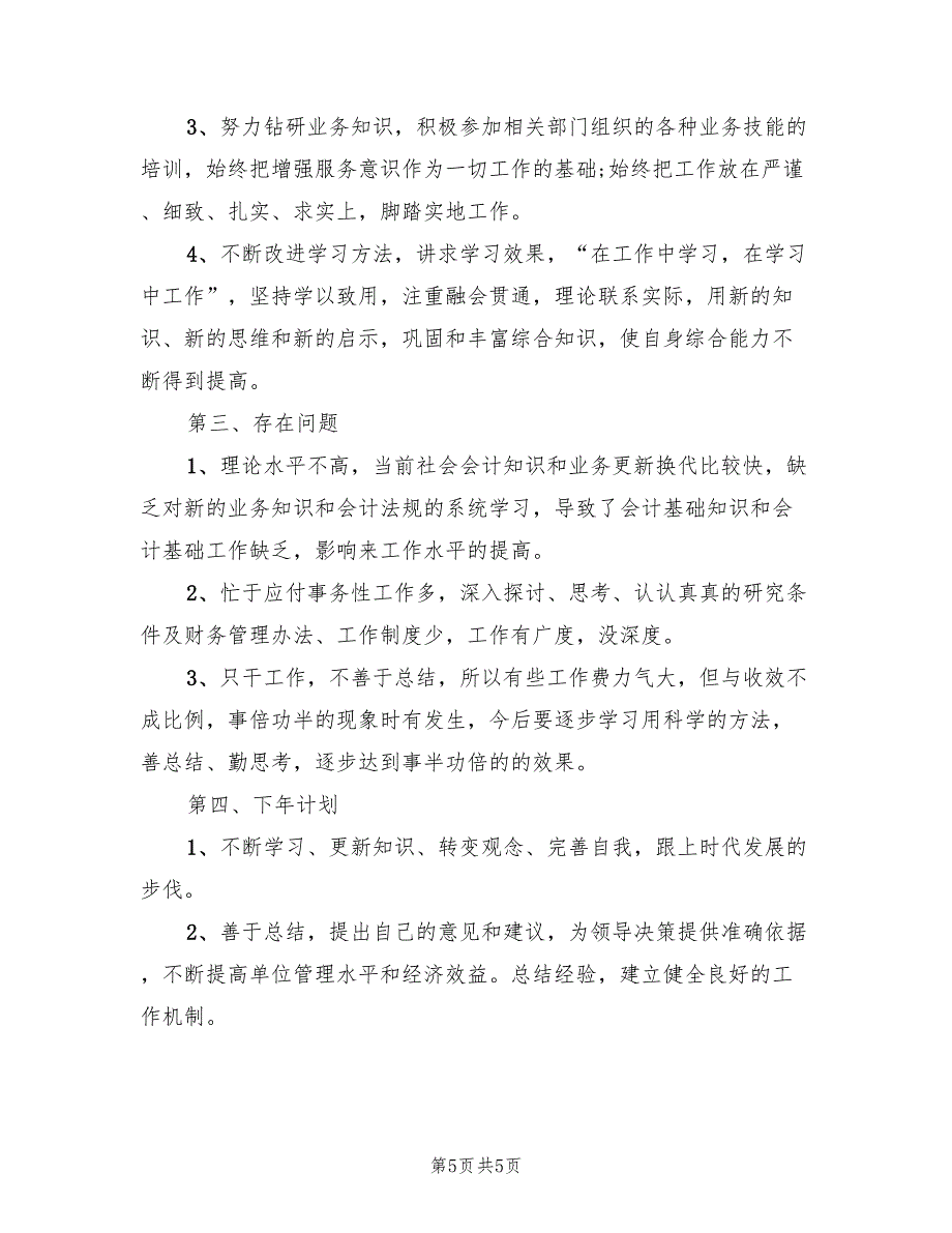 2022年公司会计个人年度工作总结模板(3篇)_第5页