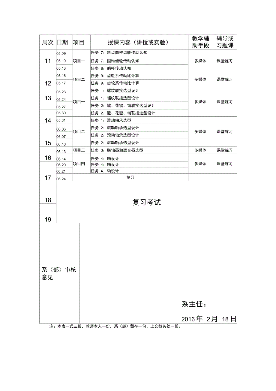 15矿机大专班机械设计基础课程教师理论授课计划表_第2页