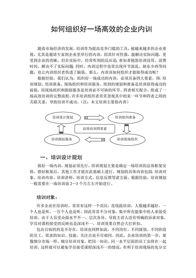 如何组织好一场高效的企业内训1.doc