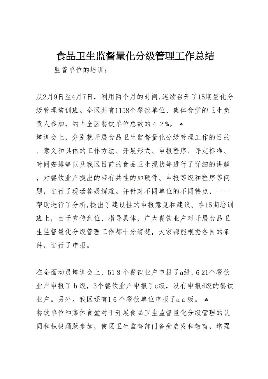 食品卫生监督量化分级管理工作总结5_第1页