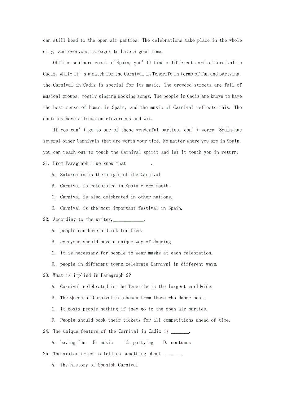 四川省三台中学实验学校2019-2020学年高二英语9月月考试题_第4页