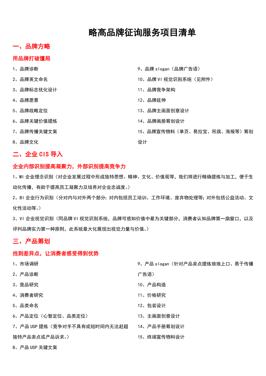 品牌咨询服务完整清单_第1页