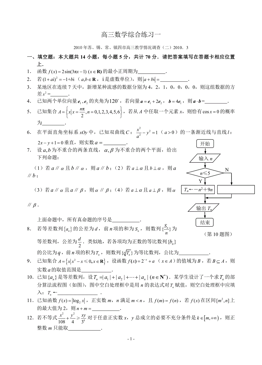 (苏锡常二模)高三数学综合练习一.doc_第1页