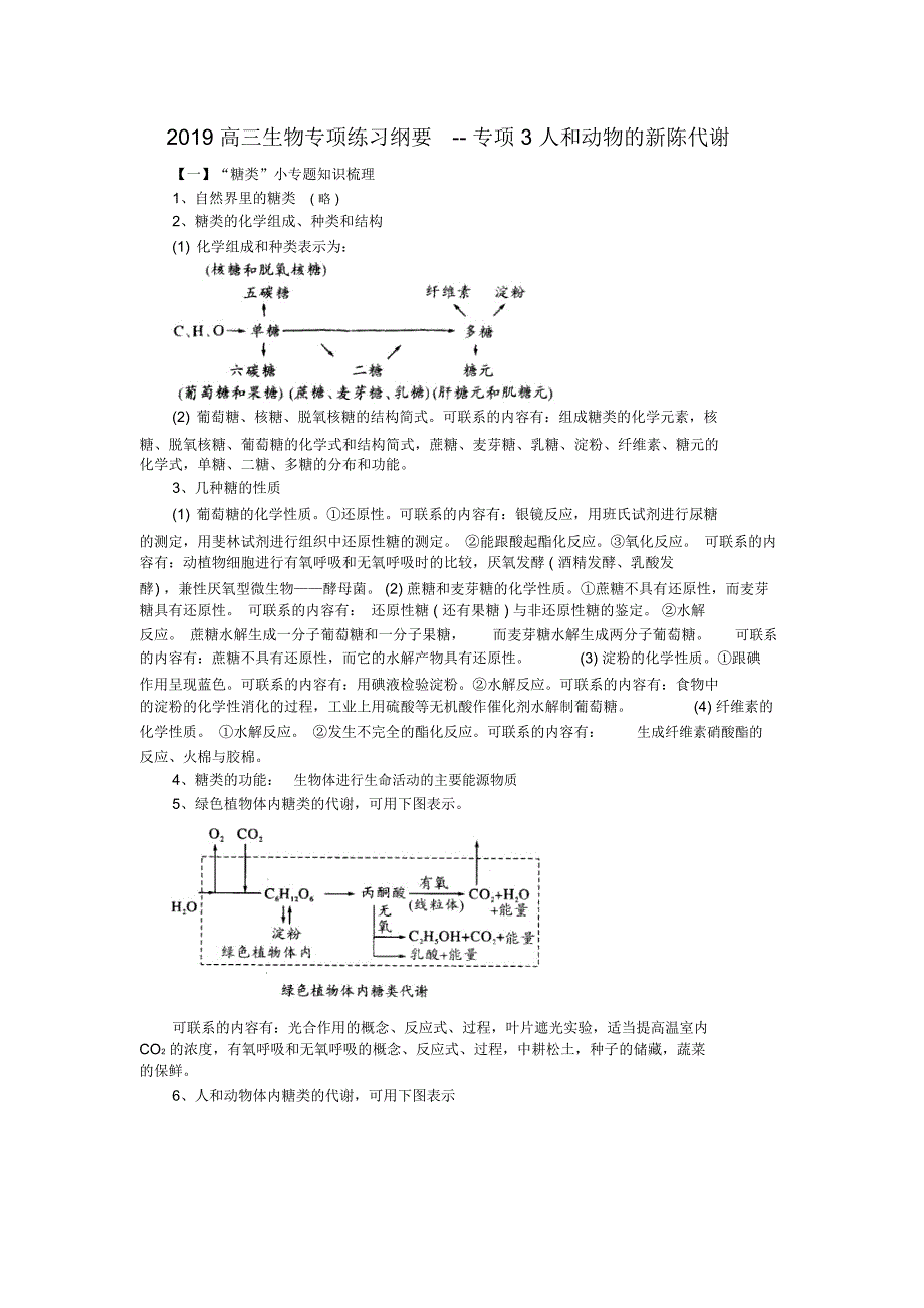 高三生物专项练习纲要--专项3人和动物的新陈代谢_第1页