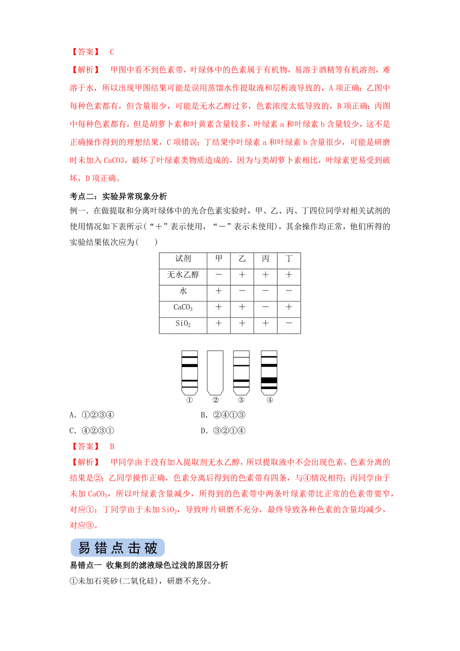 2020年高考生物实验突破专题07绿叶中色素的提取和分离含解析_第3页