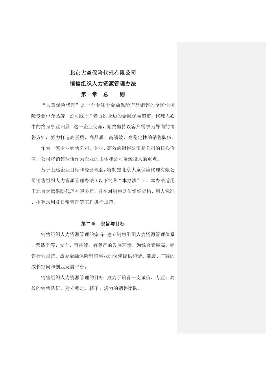 北京大童销售组织人力资源管理办法北京1112发文(基本法新版)_第1页