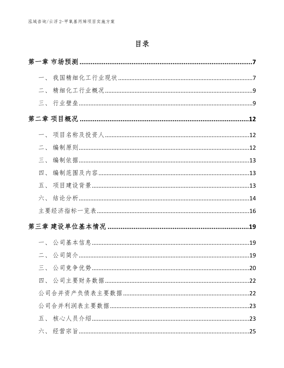 云浮2-甲氧基丙烯项目实施方案（参考模板）_第1页