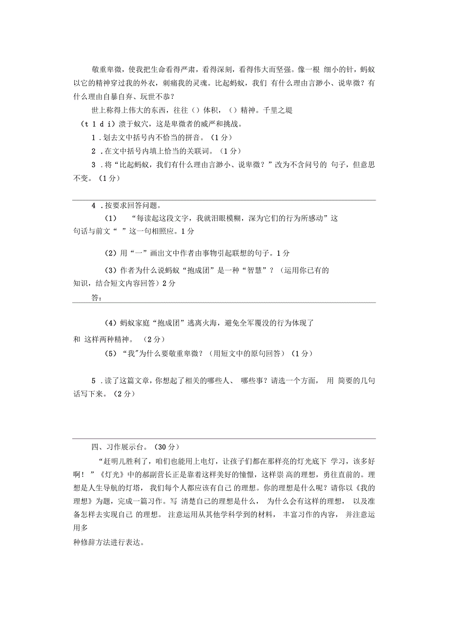 六年级下册期末语文试题_第4页