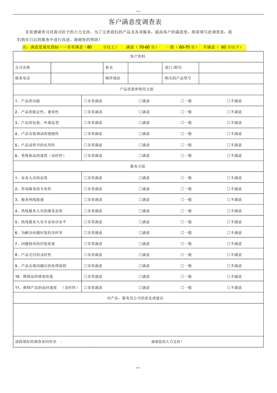 客户满意度调查表模板-客户满意程度调查表_第1页
