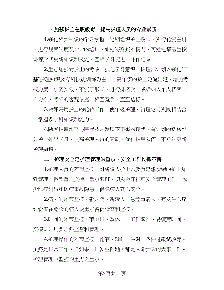 2023年度护理工作计划标准样本（4篇）_第2页