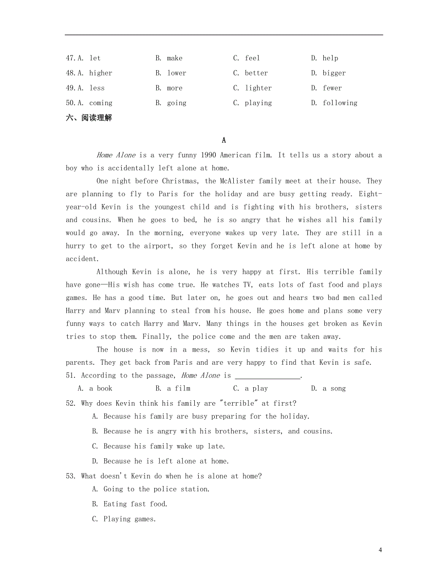 九年级英语上册 Module 4 Home alone同步练习 （新版）外研版_第4页