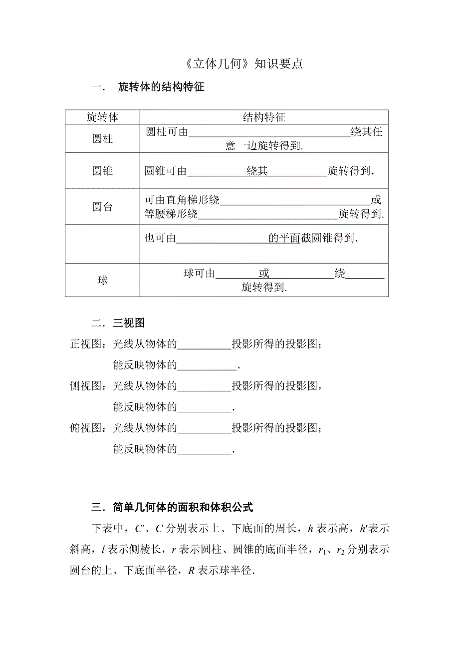 专题复习二必修二《立体几何》知识要点.doc_第1页