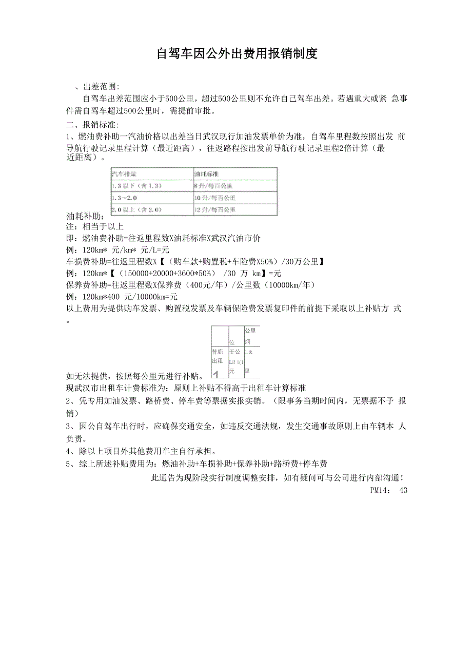 因公外出自驾车补贴通告_第1页
