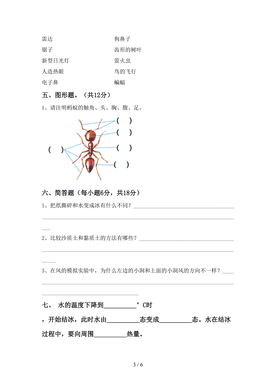 人教版三年级科学上册期中考试卷(A4打印版).doc_第3页