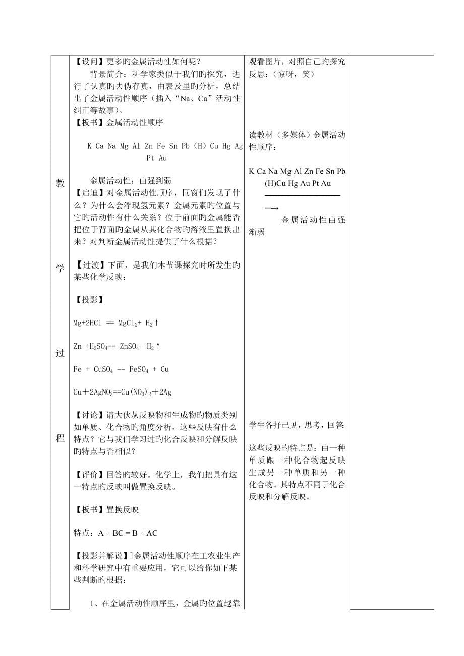 最新人教版九年级化学下册整套教案精品表格式统一格式_第5页