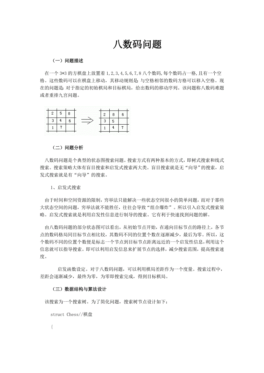 人工智能实验报告-包括八数码问题八皇后问题和tsp问题_第1页