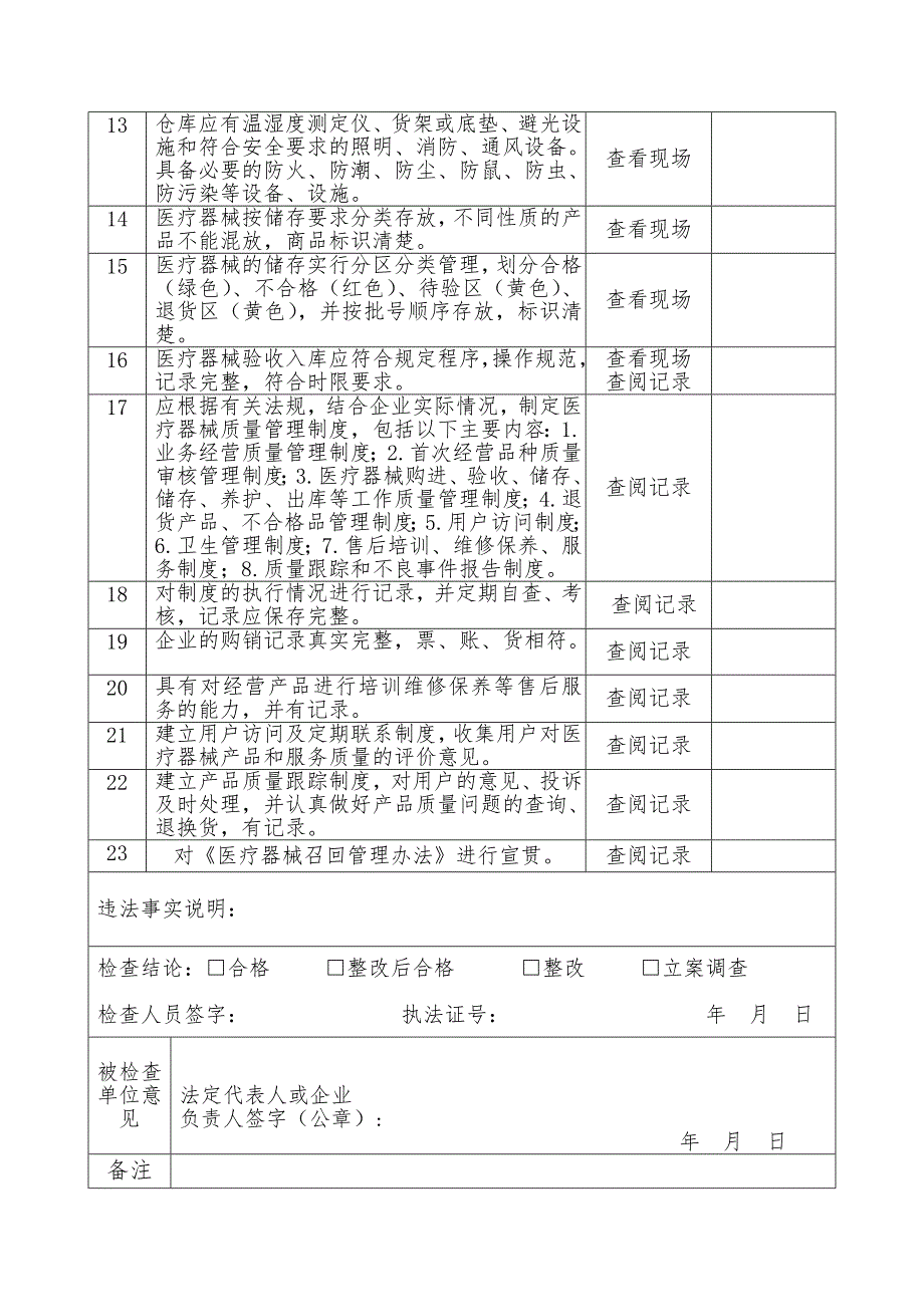 医疗器械经营企业监督检查表_第2页