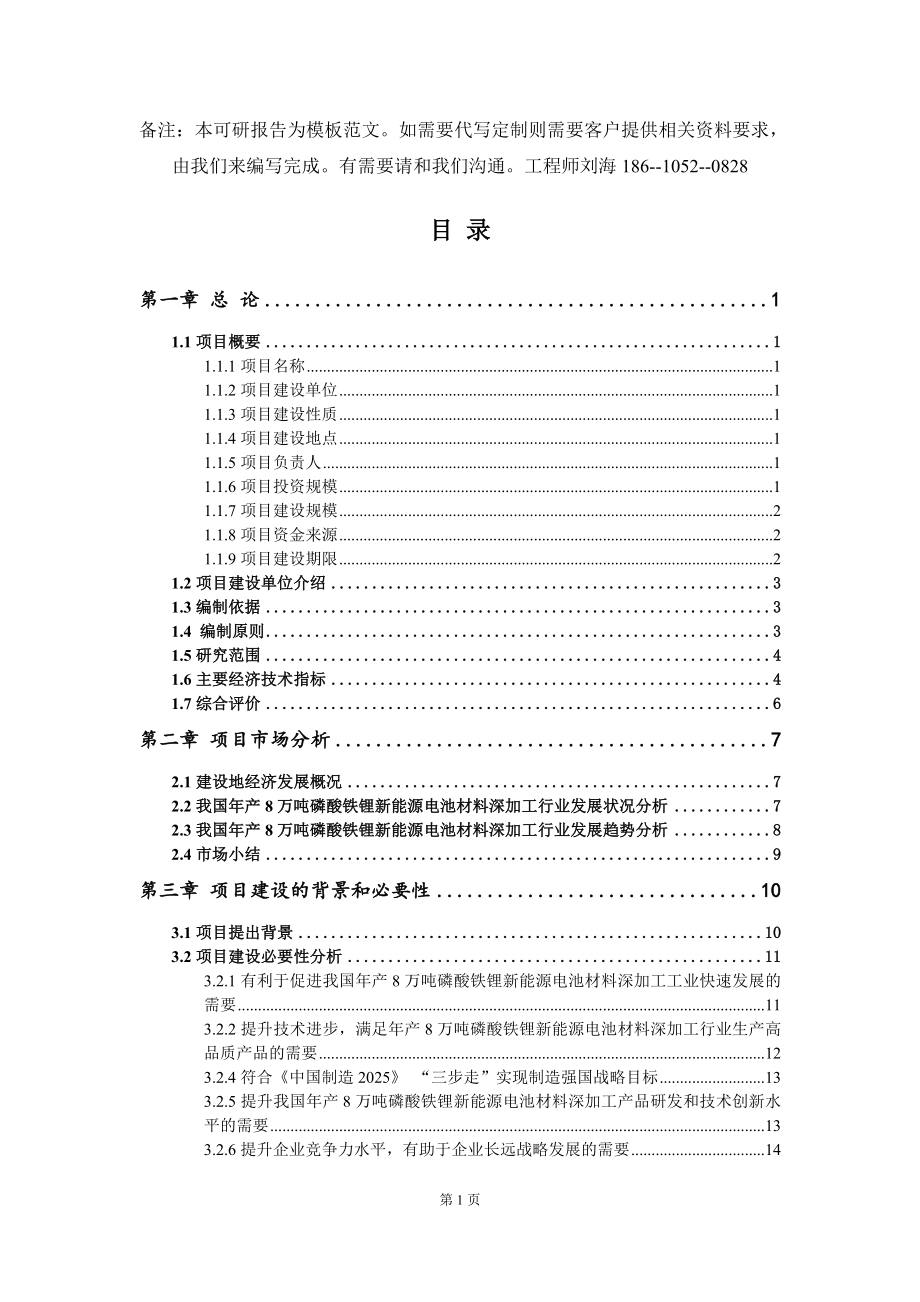 年产8万吨磷酸铁锂新能源电池材料深加工项目可行性研究报告模板-拿地申请立项_第2页