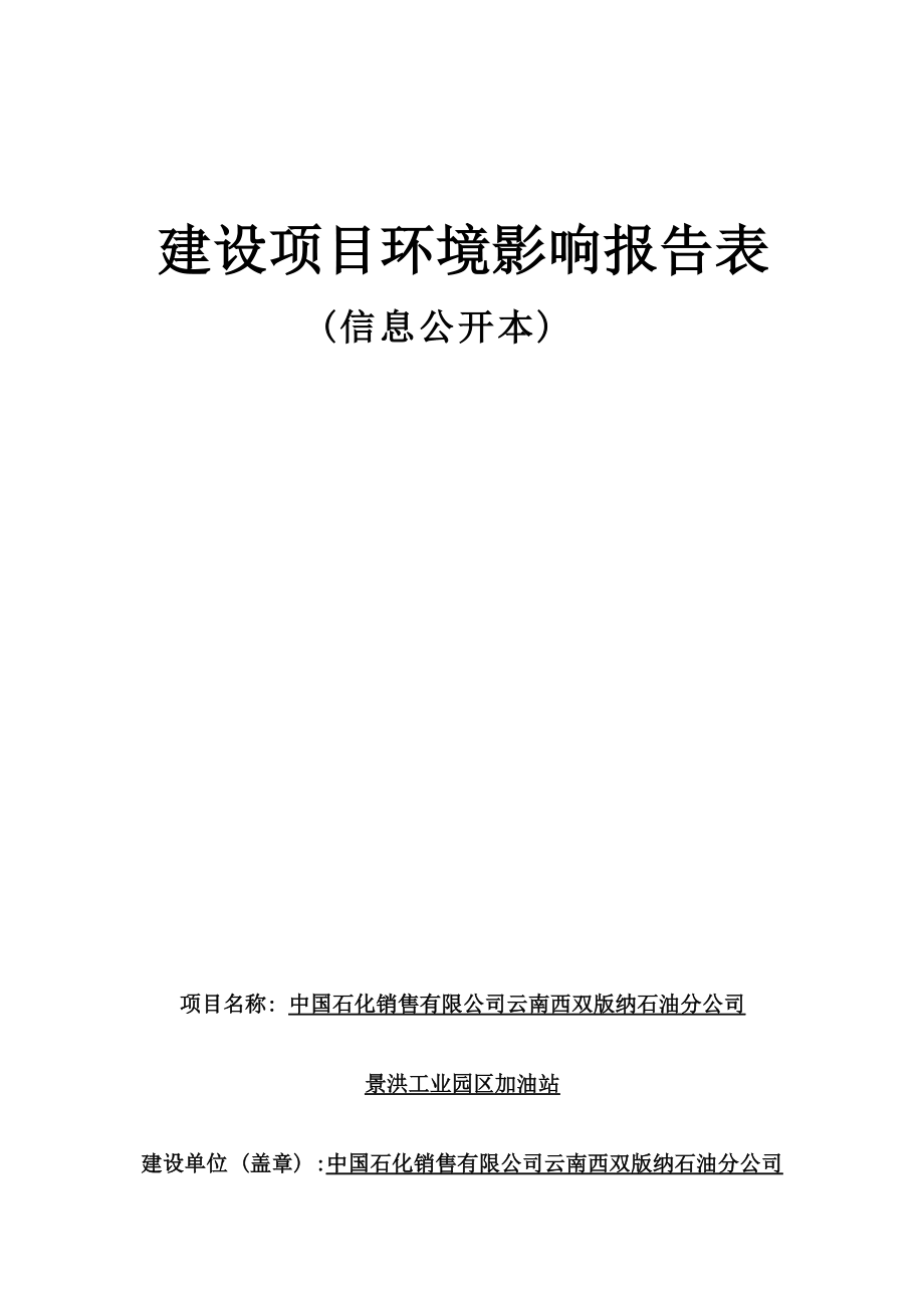 中国石化销售有限公司云南西双版纳石油分公司景洪工业园区加油站环评报告.docx_第1页