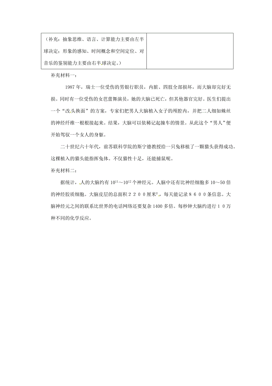 七年级生物下册第四章合理用脑高效学习4.3.3脑的功能教案新版冀教版_第4页