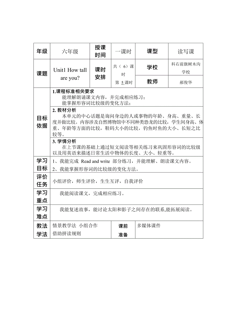 PEP小学英语六年级下册第一单元Read-and-write-教学设计(最新整理)_第1页